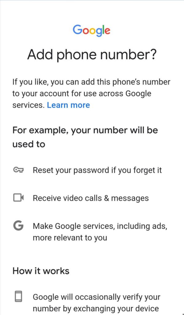 วิธีสมัคร Gmail แบบง่ายๆ ในโทรศัพท์มือถือ – ใส่เบอร์โทรศัพท์มือถือ 1